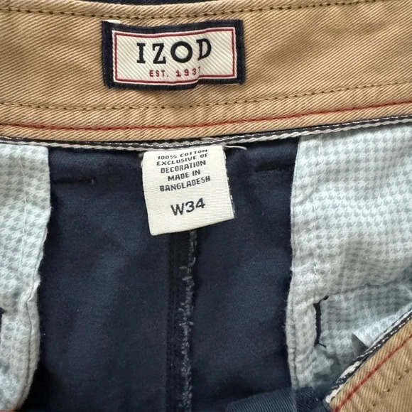 Size 34 Men's IZOD Golf Shorts Washed Navy Blue Flat Front - Picture 4 of 4